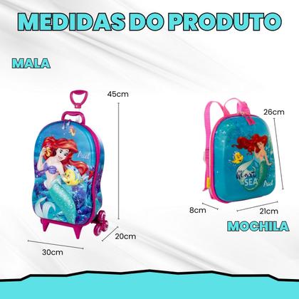 Imagem de Bolsa Mala Mochila e Lancheira com 3 Rodinhas e Relevo 3D 