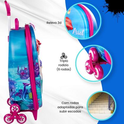 Imagem de Bolsa Mala Mochila e Lancheira com 3 Rodinhas e Relevo 3D 