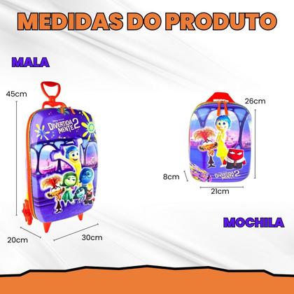Imagem de Bolsa Mala Mochila e Lancheira com 3 Rodinhas e Relevo 3D 