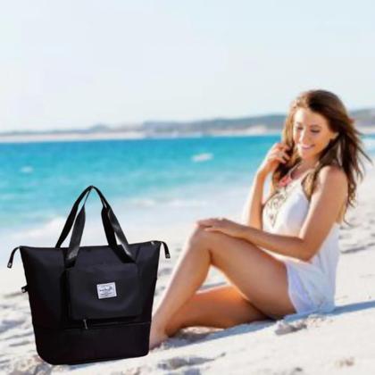 Imagem de Bolsa Mala Multiuso Dobrável Impermeável Expansível Espaçosa em Nylon Poliéster Alça de Mão Confortável