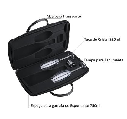 Imagem de Bolsa Maleta Porta Garrafa com 2 Taças e Tampa P/ Espumante