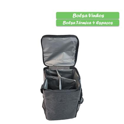 Imagem de Bolsa Maleta Porta Garrafas De Vinho Champanhe Térmica 4 Divisórias Removíveis Wine Bag Sofisticada