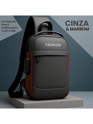 Imagem de Bolsa Masculina Antifurto Transversal Ombro Com Cadeado Senha e Porta USB