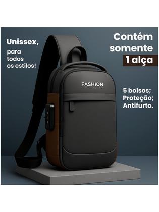 Imagem de Bolsa Masculina Antifurto Transversal Ombro Com Cadeado Senha e Porta USB
