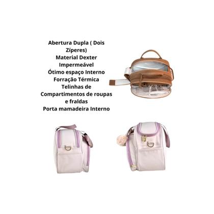 Imagem de Bolsa Maternidade Menina Tam. G + Mochila 2 Em 1  Creme c/Rosé+alça Removível