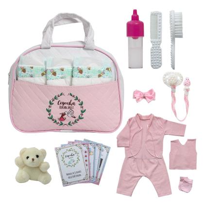 Imagem de Bolsa Maternidade Rosa c Roupa+Acessórios+Fralda Bebê Reborn