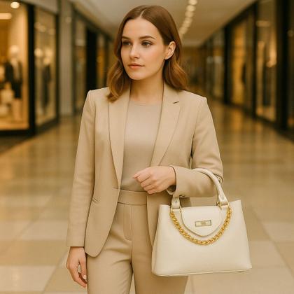 Imagem de Bolsa Média Feminina Detalhes De Corrente Com Alça Transversal E Divisórias