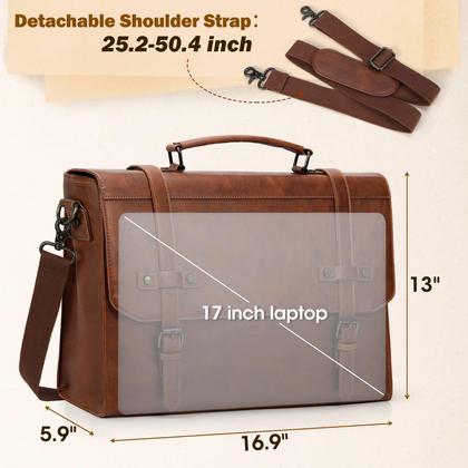 Imagem de Bolsa Messenger RAINSMORE Impermeável 17 Polegadas - Couro Vintage