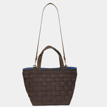 Imagem de Bolsa mini tote de tresse de algodão e alças de couro