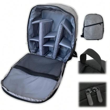 Imagem de Bolsa Mochila Case p/ Câmera e Lentes fotográfica c/ divisórias Leve Compacta Premium Cinza