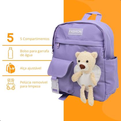 Imagem de Bolsa Mochila de Urso Infantil Com Alça Ajustável 5 Bolsos