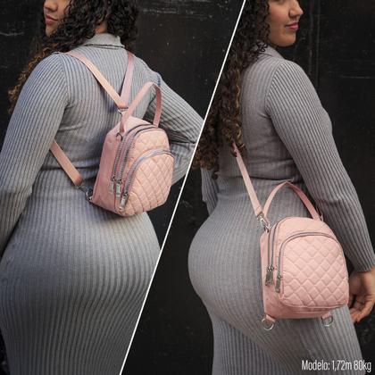 Imagem de Bolsa Mochila Feminina Pequena Transversal Mão Vários bolsos Resistente Reforçada Leve Passeio Casual