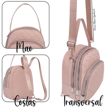 Imagem de Bolsa Mochila Feminina Pequena Transversal Mão Vários bolsos Resistente Reforçada Leve Passeio Casual
