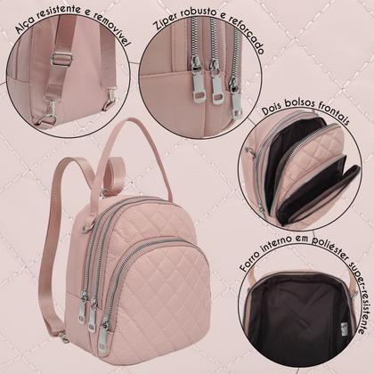 Imagem de Bolsa Mochila Feminina Pequena Transversal Mão Vários bolsos Resistente Reforçada Leve Passeio Casual