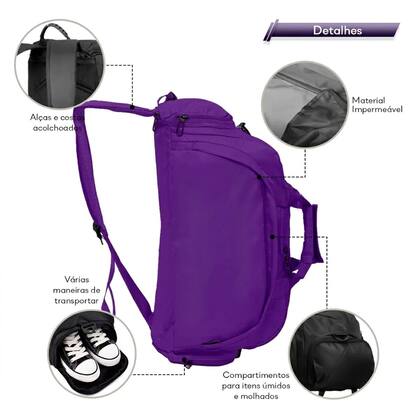 Imagem de Bolsa Mochila Impermeável Multiuso Academia Roxa Resistente