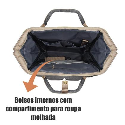 Imagem de Bolsa Mochila Mala Maternidade Bebê Passeio Impermeável Multifuncional Menina Menino Unissex Cinza Neutra Lolly