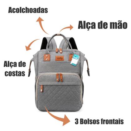 Imagem de Bolsa Mochila Mala Maternidade Bebê Passeio Impermeável Multifuncional Menina Menino Unissex Cinza Neutra Lolly