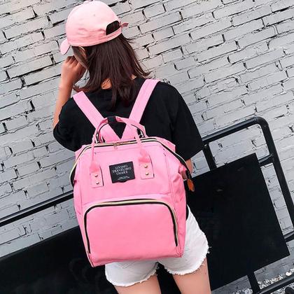 Imagem de bolsa mochila maternidade bebe multifuncional impermeável térmica Rosa 