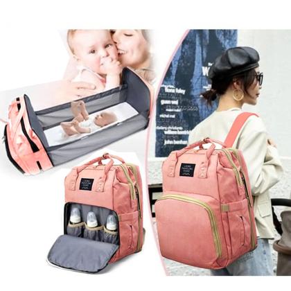 Imagem de Bolsa Mochila Maternidade Com Berço Dobrável e Trocador De fraldas Mamãe e Papai