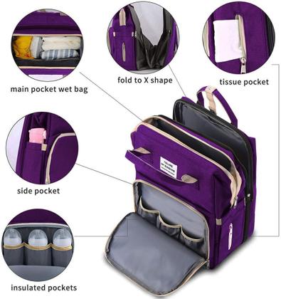 Imagem de Bolsa Mochila Maternidade Impermeável com berço dobrável e trocador de fraldas Grande Fucsia