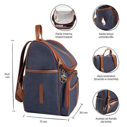 Imagem de Bolsa mochila maternidade multifuncional lebaby 2 em 1 jeans