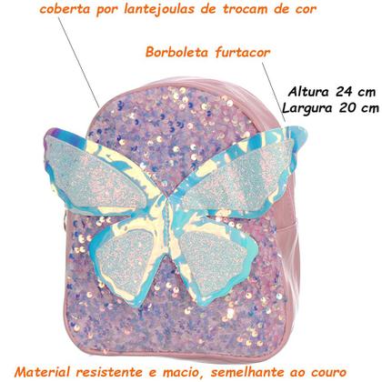 Imagem de Bolsa Mochilinha Borboleta Brilhante 3D Infantil Menina Bolsinha Brilho Para Criança