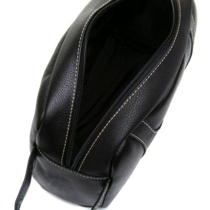 Imagem de Bolsa Nécessaire De Couro Legítimo com Bolso Frontal e Alça