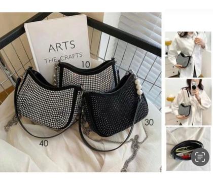 Imagem de Bolsa Ombro Brilho Perola Luxo Mini Bag Alça Curta e Transversal Moda Feminina Chic