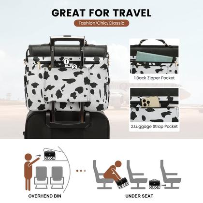 Imagem de Bolsa para laptop LOVEVOOK para mulheres com estampa de vaca preta de 15,6 polegadas