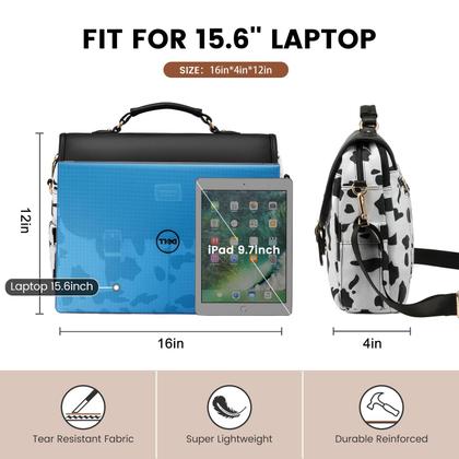 Imagem de Bolsa para laptop LOVEVOOK para mulheres com estampa de vaca preta de 15,6 polegadas
