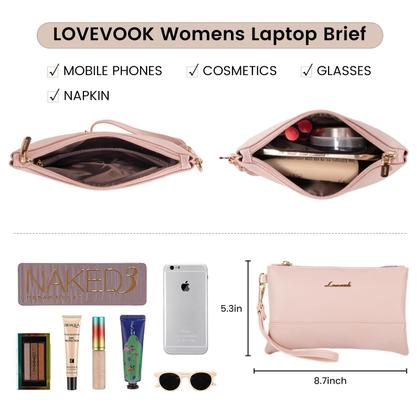 Imagem de Bolsa para laptop LOVEVOOK para mulheres de 15,6 polegadas de couro impermeável rosa