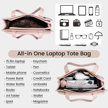 Imagem de Bolsa para laptop LOVEVOOK para mulheres de 15,6 polegadas de couro impermeável rosa