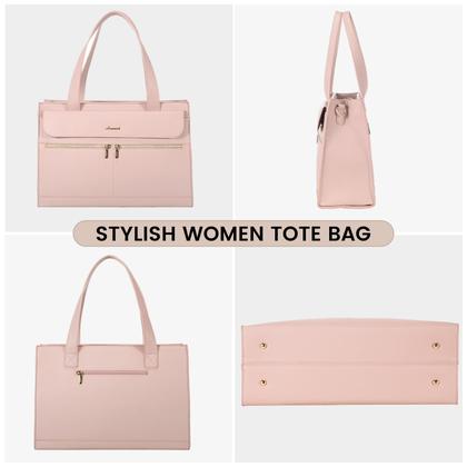 Imagem de Bolsa para laptop LOVEVOOK para mulheres de 15,6 polegadas de couro impermeável rosa