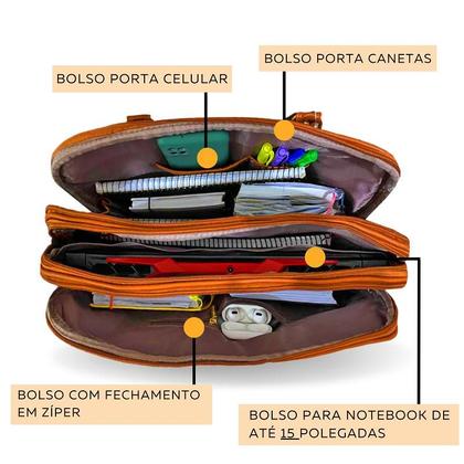 Imagem de Bolsa Pasta Executiva Para Notebook Feminina Masculina de Couro Reforçada Para o Trabalho e Dia a Dia e Faculdade