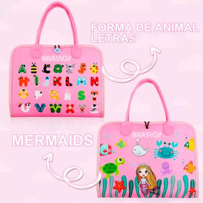 Imagem de Bolsa Pasta Infantil Pedagógica Atividades Aprendizados Montessori Sensorial e Diversão Pré-escolares