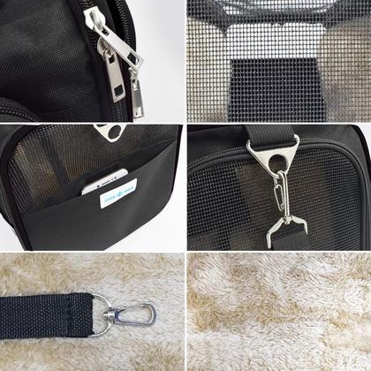 Imagem de Bolsa Pet Transporte Viagem Avião Passeio Preto + Luva Tira Pelos