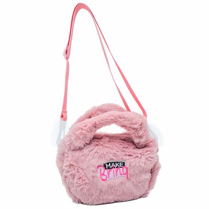 Imagem de Bolsa Plush Style Luxo Infantil Makebrinq Com Kit 2 Gloss Veganos Morango Baunilha