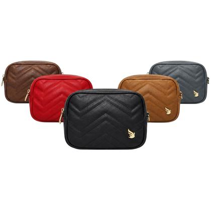 Imagem de Bolsa Pochete Feminina Alça Transversal Cintura e Ombro Matelassê Varios Bolsos Golden Fenix