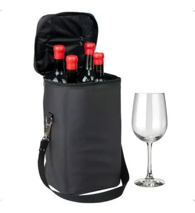 Imagem de Bolsa Porta Vinho e Bebidas Térmica Impermeável para 4 Garrafas