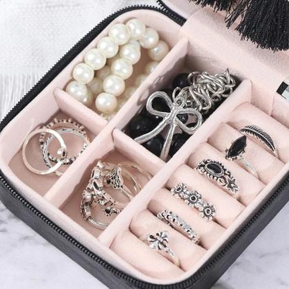 Imagem de Bolsa Portátil Porta Joia Divisórias Zíper Viagem Necessaire