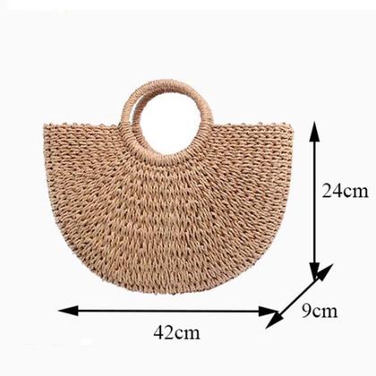 Imagem de Bolsa Praia Feminina Palha Forrada Meia Lua Artesanal Luxo