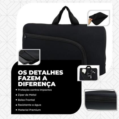 Imagem de Bolsa Preto Capa Case para Notebook 15.6 Neoprene Resistente à Água com Alça e Compartimento Externo