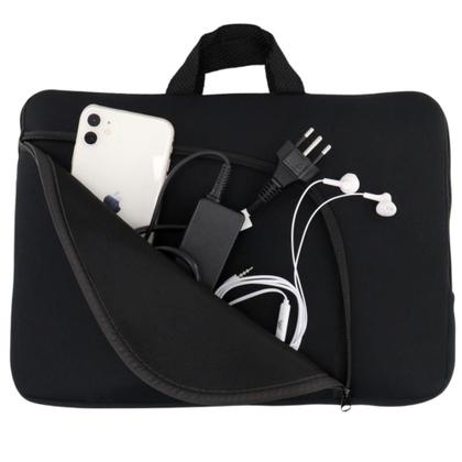Imagem de Bolsa Preto Capa Case para Notebook 15.6 Neoprene Resistente à Água com Alça e Compartimento Externo