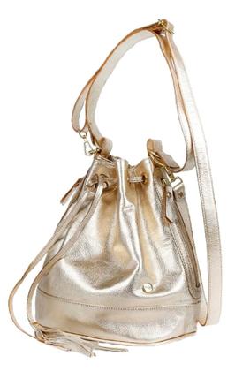 Imagem de Bolsa Saco Transversal Feminina Tiracolo Couro Ouro Light