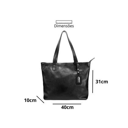 Imagem de Bolsa Sacola Grande Feminina Couro Legitimo Bovino Preta Road Seven