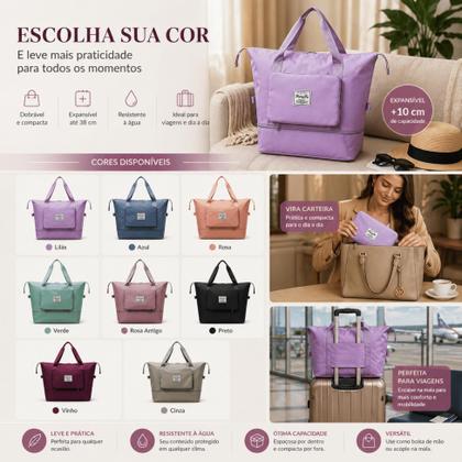 Imagem de Bolsa Sacola Mala Multiuso Feminina Grande Dobrável E Expansível Vira tipo Carteira Portátil