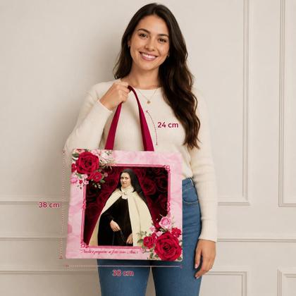 Imagem de Bolsa Sacola Tecido Ecobag Santa Teresinha Rosa