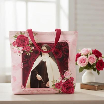 Imagem de Bolsa Sacola Tecido Ecobag Santa Teresinha Rosa