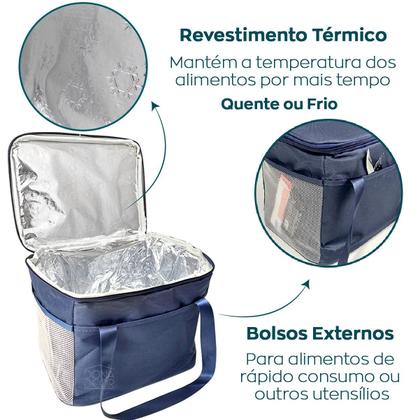 Imagem de Bolsa Sacola Termica Marmita 10L Necessarie Viagem Lanche Trabalho Academia Fitness Bag Unissex Azul Lancheira 10 Litros Grande para Praia Camping 