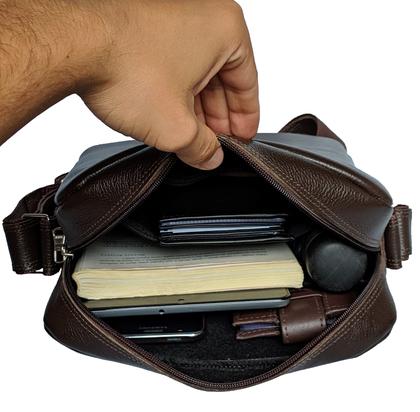 Imagem de Bolsa Shoulder Bag Masculina Em Couro Alça Transversal Com Divisorias Ziper Média